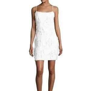 Milly Frayed Jacquard Mini Slip Dress – Ivory White Textured Fringe Dress Size 6